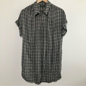 Madewell Black & White Plaid Short-Sleeve Shirt Size Large